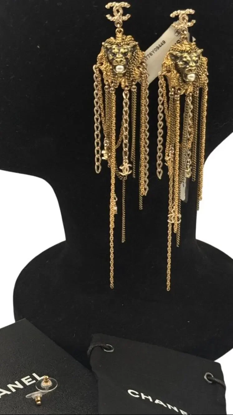 Chanel Lion Head Tassel Drop Earrings with Faux Pearl – Fall 2011 – 6.25